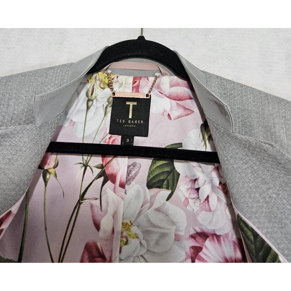 Ted Baker Blazer Sz 3 / US 8 Daizi Textured Tailored Gray Stretch Pockets - Picture 13 of 14